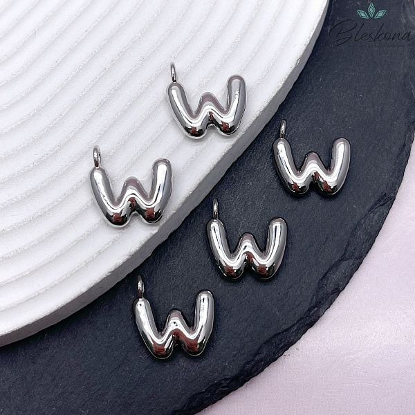 18 мм, Цвет серебро, Буква объемная W