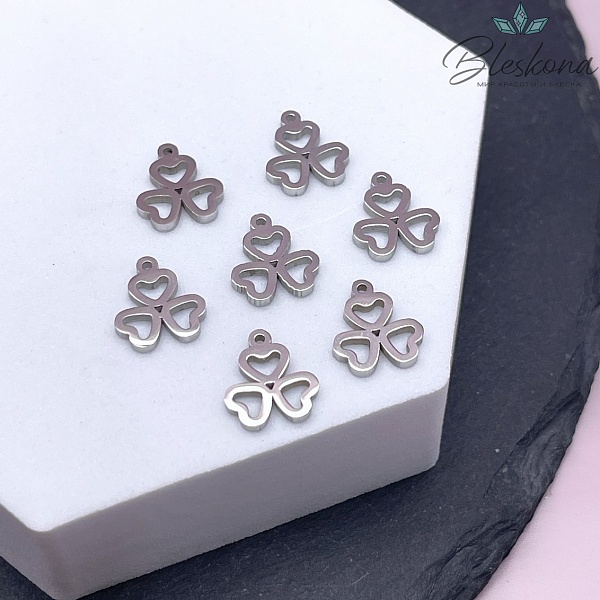 11*10 мм Цвет серебро, Подвеска Клевер контур