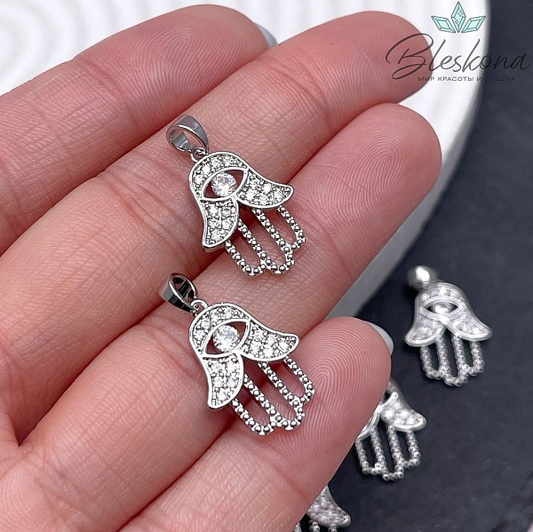 18,6*13 мм Цвет серебро, Подвеска Рука Фатимы цирконы