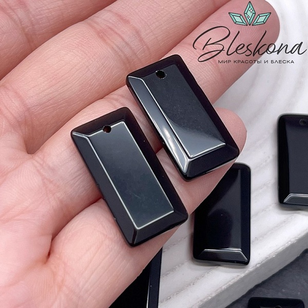 25*13 мм Подвеска прямоульник Черный Агат огранка