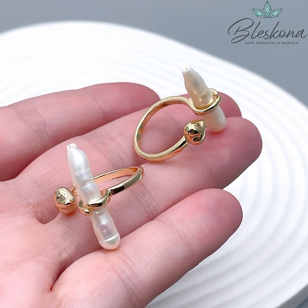 20 мм Цвет золото, Кольцо безразмерное с натуральным жемчугом 