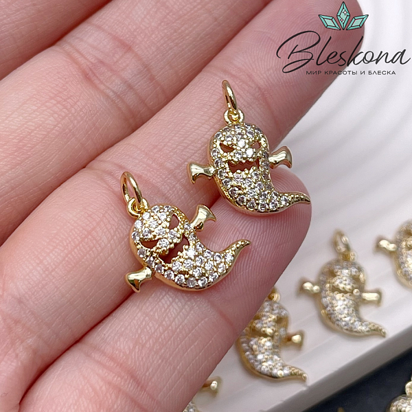 14,8*13,2 мм Цвет золото, Подвеска Привидение цирконы