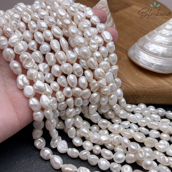 Жемчуг барочный рис белый 6,5-7,5 мм 