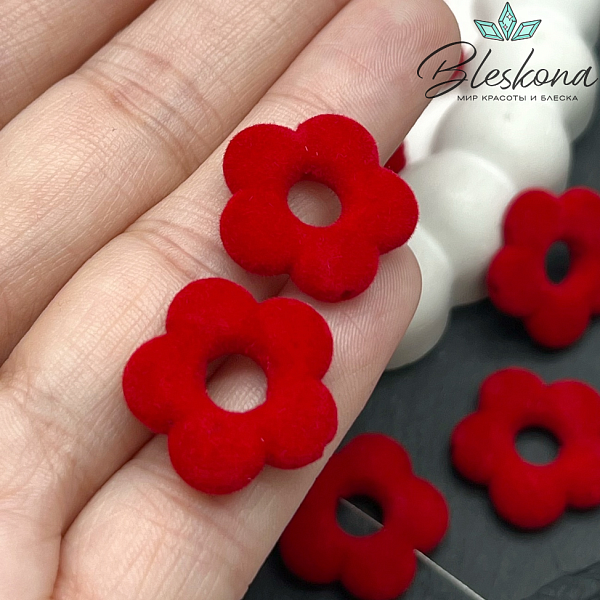 20мм Бархатная Подвеска-бусина цветок, Цвет красный