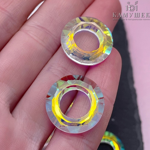 20 мм, Подвеска кольцо стекло белое с переливом (AB) уп. 2 шт