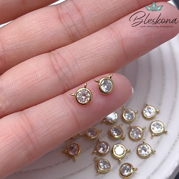 5,5*6,3 мм Цвет золото, Коннектор круг циркон 