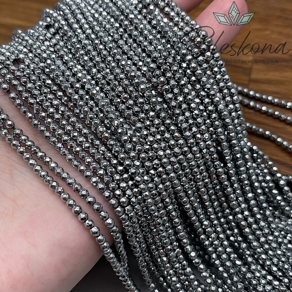 3 мм Гематин имитация огранка, цвет темное серебро