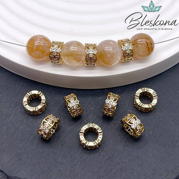 9*4 мм, цвет золото, Бусина - разделитель кресты цирконы 