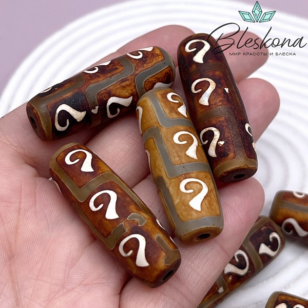 Бусина Дзи 9 Золотых Ключей коричневый матовый бочонок 40*13 мм