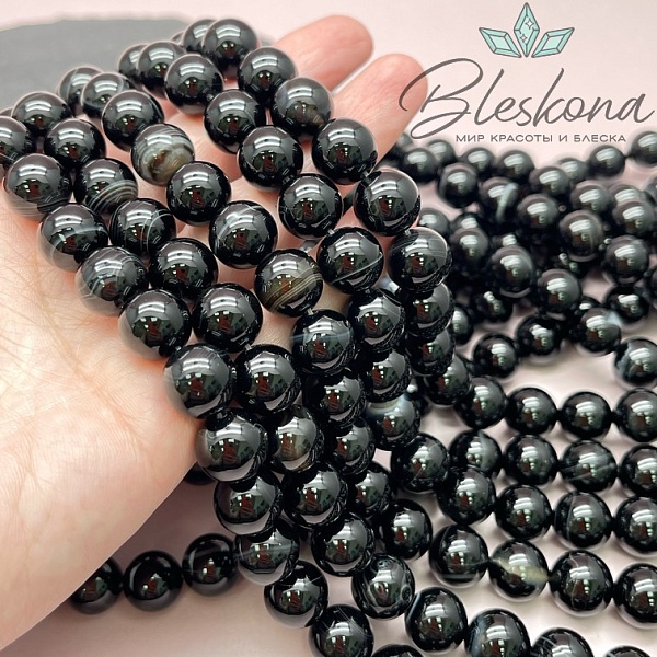 Агат черный с прожилками 12 мм