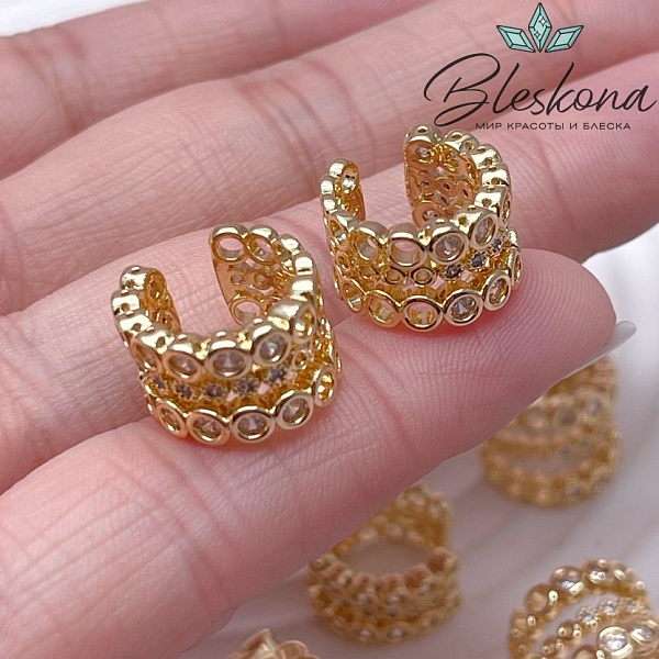 13*9,5 мм Цвет золото, Кафф круги цирконы