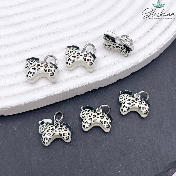 12*14,5 мм Цвет серебро, Подвеска Лошадка леопардовый принт эмаль