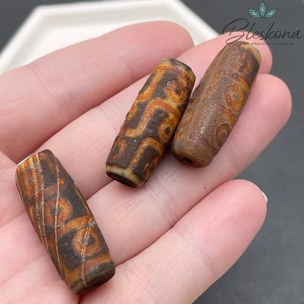 Бусина Дзи 9 глаз темно-коричневый матовый бочонок 30*11 мм