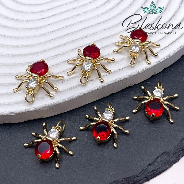 17*21 мм Цвет золото, Подвеска Паук с красным цирконом