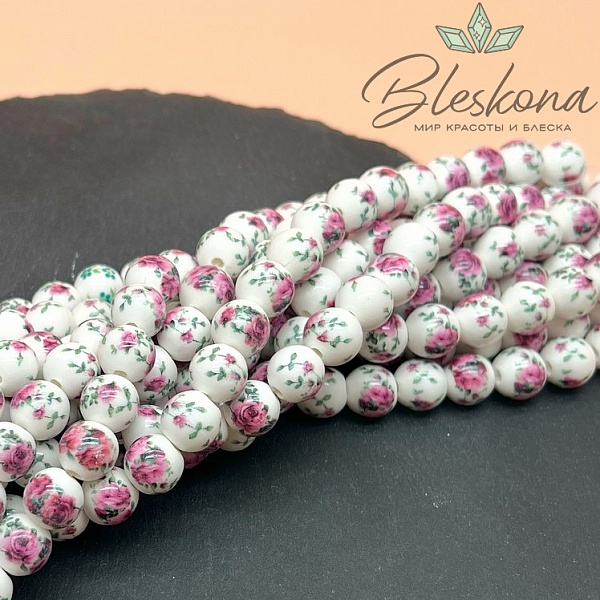 10 мм Керамика Бусина роспись гжель №5