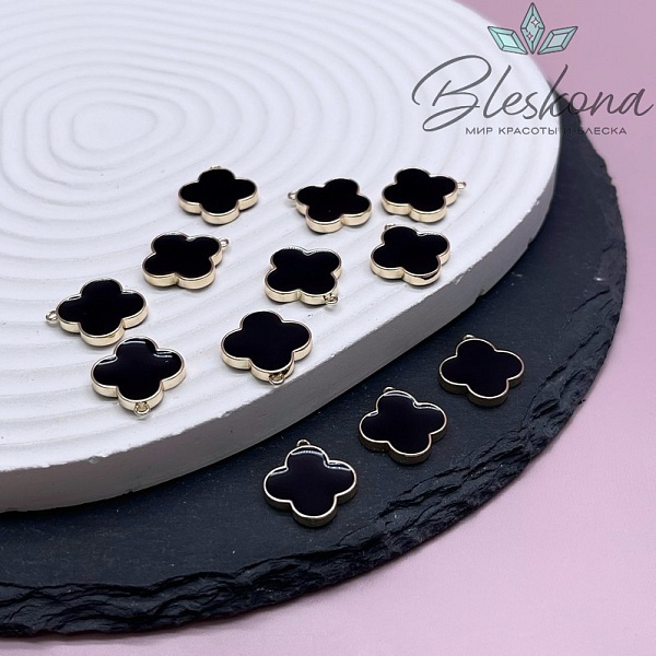 17*15мм,Цвет золото,Подвеска Клевер черная эмаль