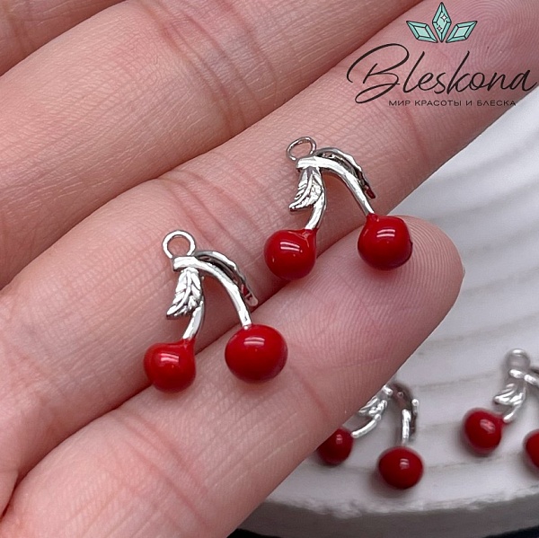 14,5*12,5 мм Цвет серебро, Подвеска вишня эмаль