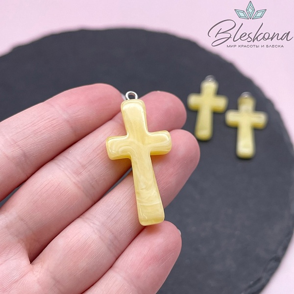 Подвеска Янтарь крестик желтый 19,5*43 мм