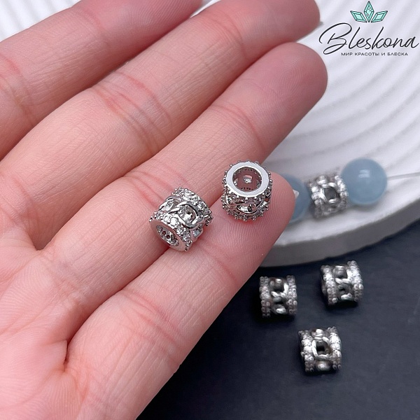 7,5*8 мм Цвет серебро, Бусина цирконы 