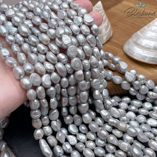 Жемчуг барочный рис серый 7,5-8 мм 