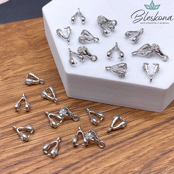 10*3,5 мм Цвет серебро, Бейл Зажимной капля цирконы