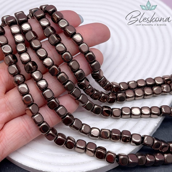 6 мм Гематин, куб округленные стороны, коричневый №1 (шоколадный) имитация 