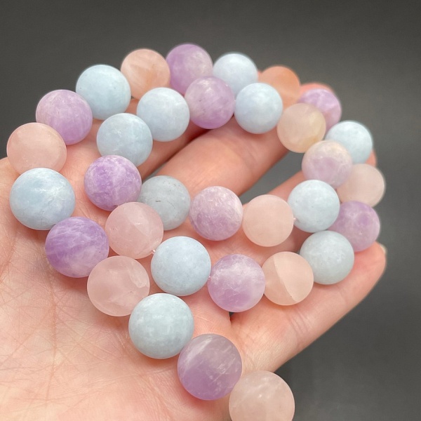 Микс Аквамарин,Аметист,Розовый кварц матовый 12 мм