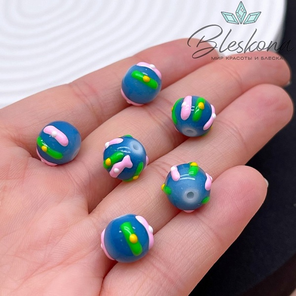 10 мм Бусина шар синий полоски