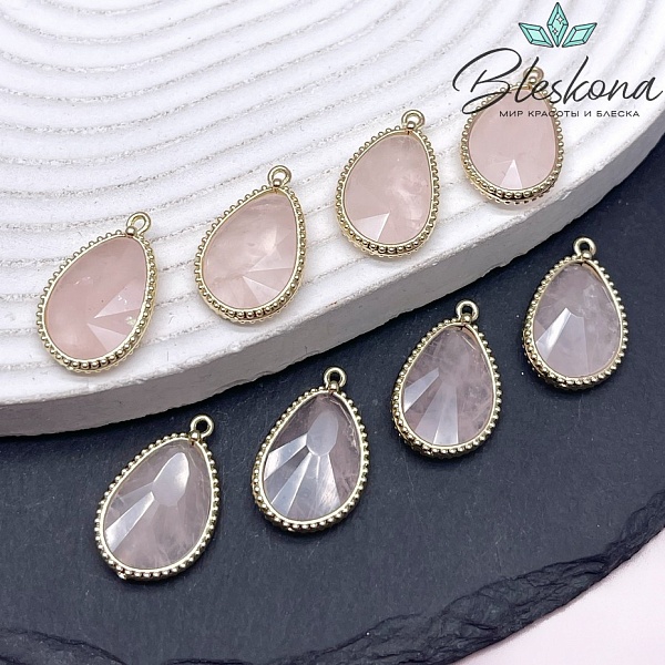 14,4*23мм, цвет золото ,Подвеска капля Розовый кварц