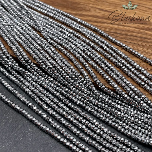 3*2мм Гематин имитация, темное серебро, рондель огранка