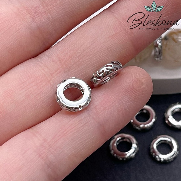 9*3 мм Цвет серебро, Бусина-разделитель резная 