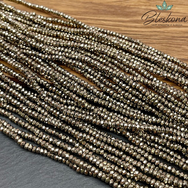 3*2 мм Темное золото, Гематин имитация рондель алмазная огранка