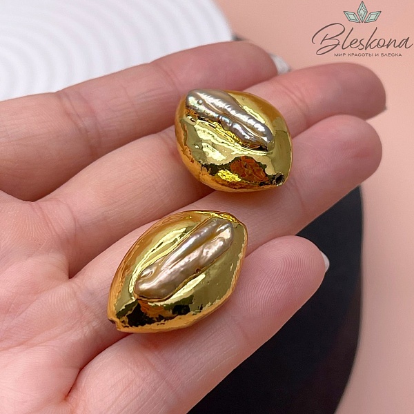 26*12 мм Цвет золото, Бусина  Жемчуг зауженный овал 