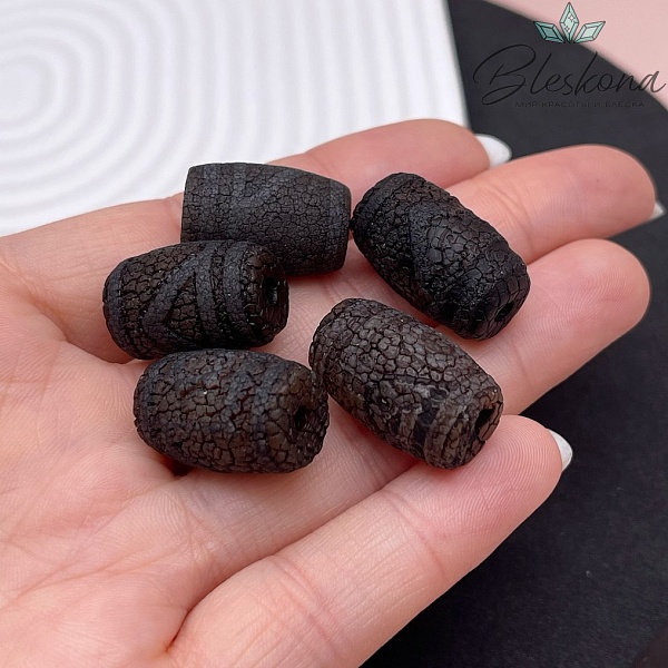 Бусина Дзи 1 глаз и горный пик черный бочонок в термической обработке 22*13 мм