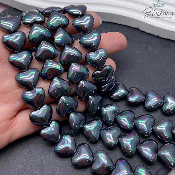 13*15 мм, Жемчуг Майорка сердечки пухлые, цвет черный