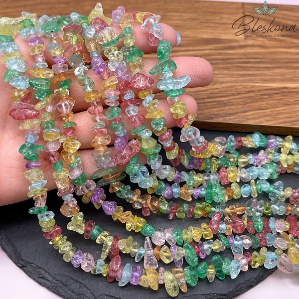 Крошка Кварц снежный микс ширина бусин ~ 6-10 мм