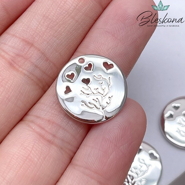 16,7*17 мм Цвет серебро, Подвеска круг дерево с сердечками