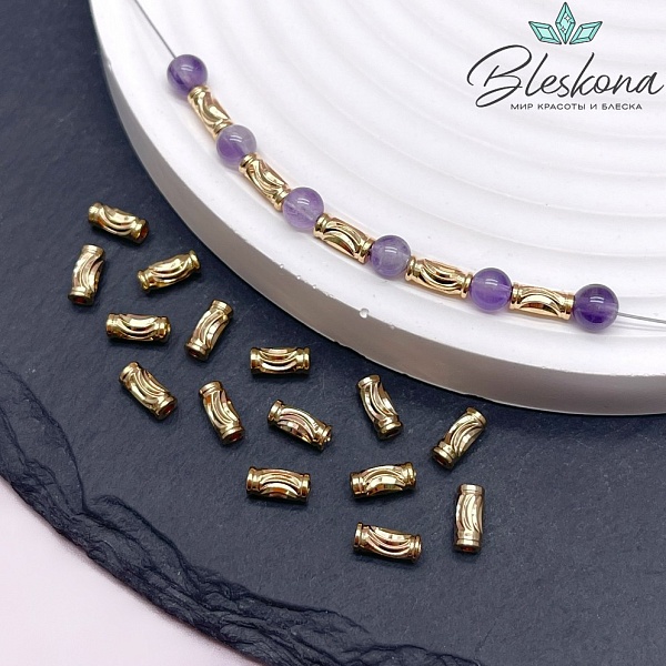 7*3 мм Цвет золото, Бусина бочонок резной