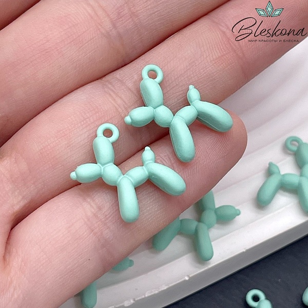 14*18 мм, Подвеска пудель светло-зеленая эмаль матовая