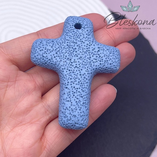 Лава Вулканическая Подвеска крест синий 66*52 мм