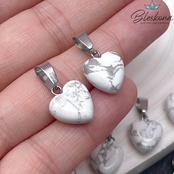 12 мм Цвет серебро, Подвеска Сердце Магнезит