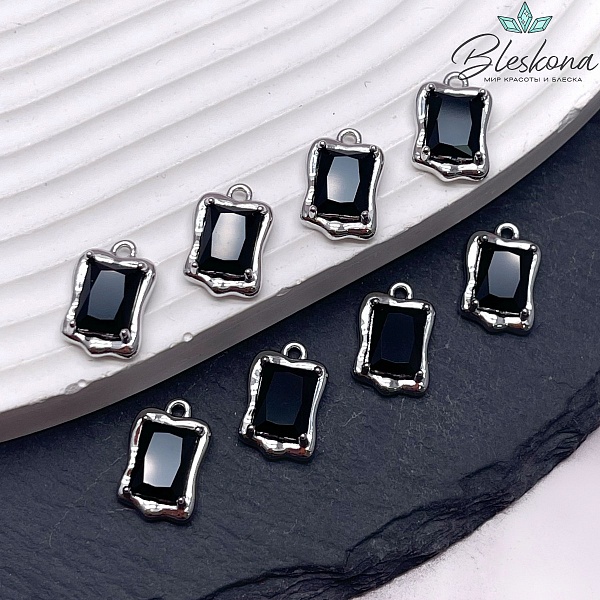 14*9 мм Цвет серебро, Подвеска прямоугольник черный циркон
