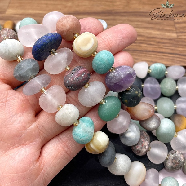 Микс из натуральных камней матовый, галтовка (10-12)*(14-16) мм