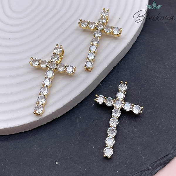 44*28 мм Цвет золото, Подвеска Крест цирконы 