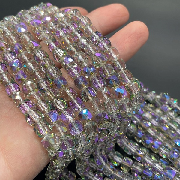 6.5 мм Стекло Lux, куб огранка, цвет песочный с фиолетовым переливом