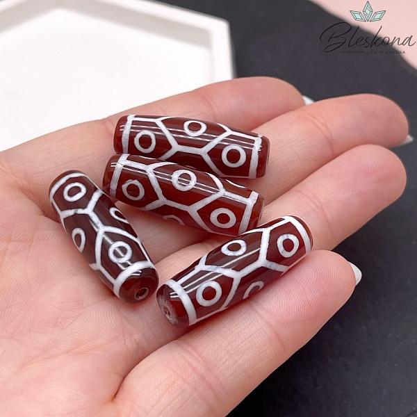 Бусина Дзи 9 глаз черепаха бело-коричневый 30*11 мм