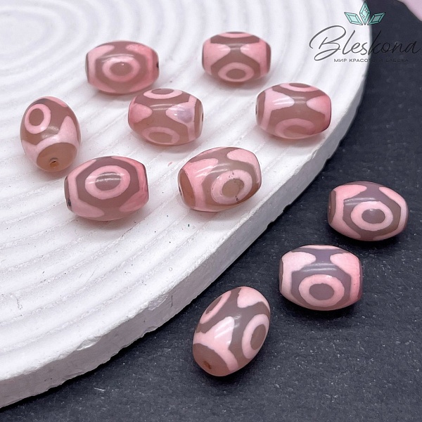 Бусина Дзи 3 глаза розовый бочонок 16*12 мм