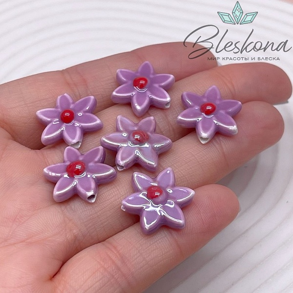 15*16 мм Керамика бусина цветок  фиолетовый