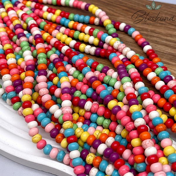 6*4 мм Магнезит (Говлит) имитация рондель микс (тонированный)