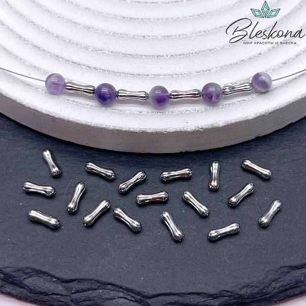 7*2,3 мм Цвет серебро, Бусина Косточка полосы